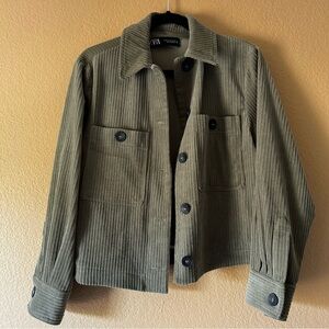 Zara Corduroy Olive Green Women's Jacket - Size XS